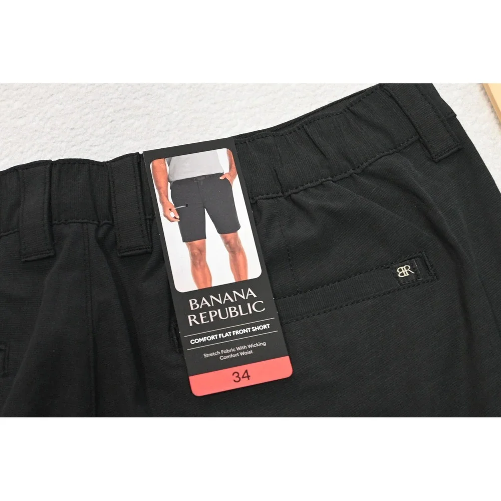 Banana Republic Comfort Flat Front Shorts Mens 34 Black Stretch Wicking New